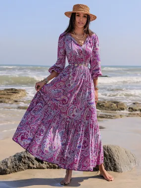 🌼 Printed Tie Neck Balloon Sleeve Maxi Dress 🌼