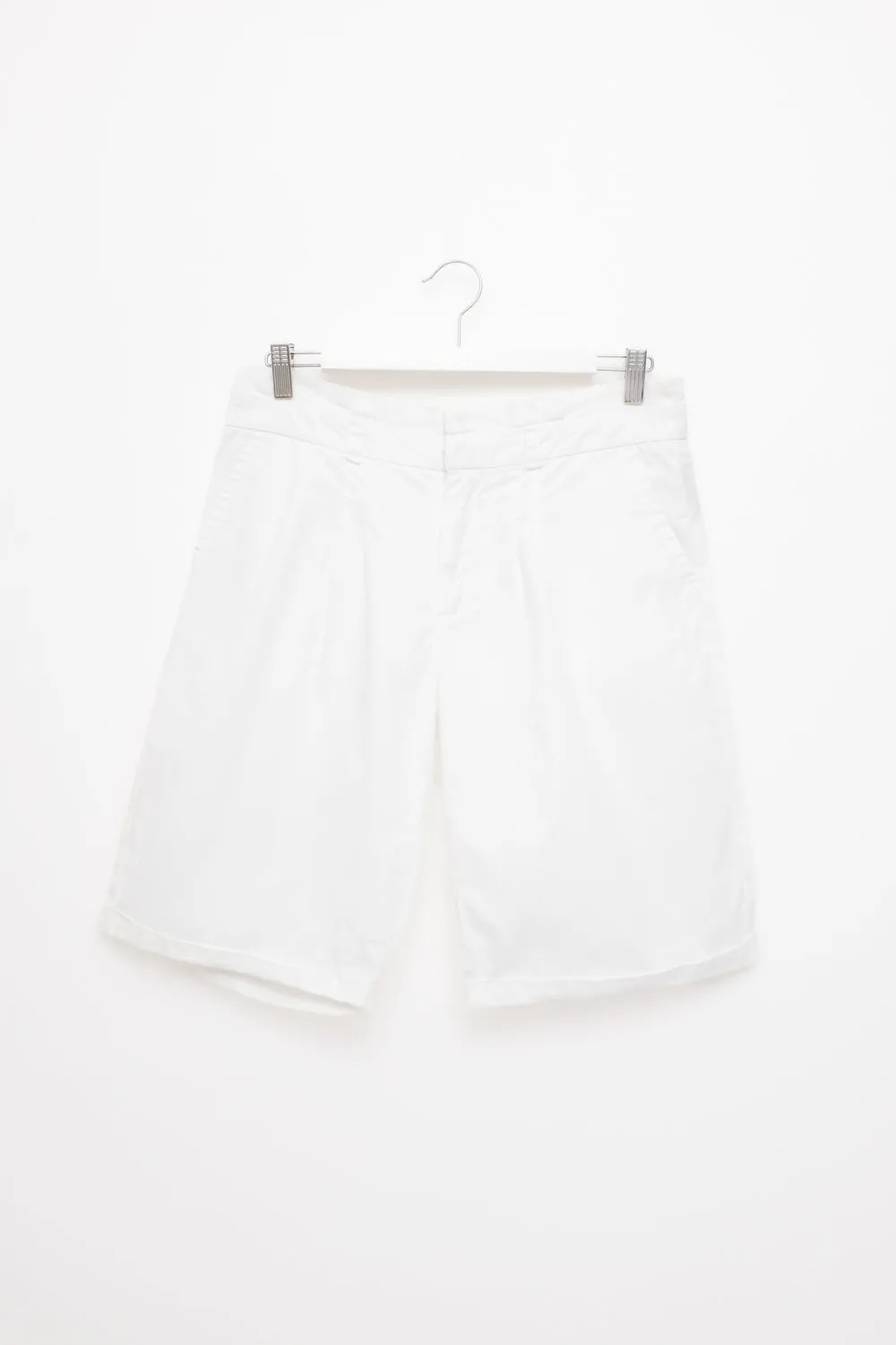 0055_PLEATED WHITE COTTON VINTAGE SHORTS