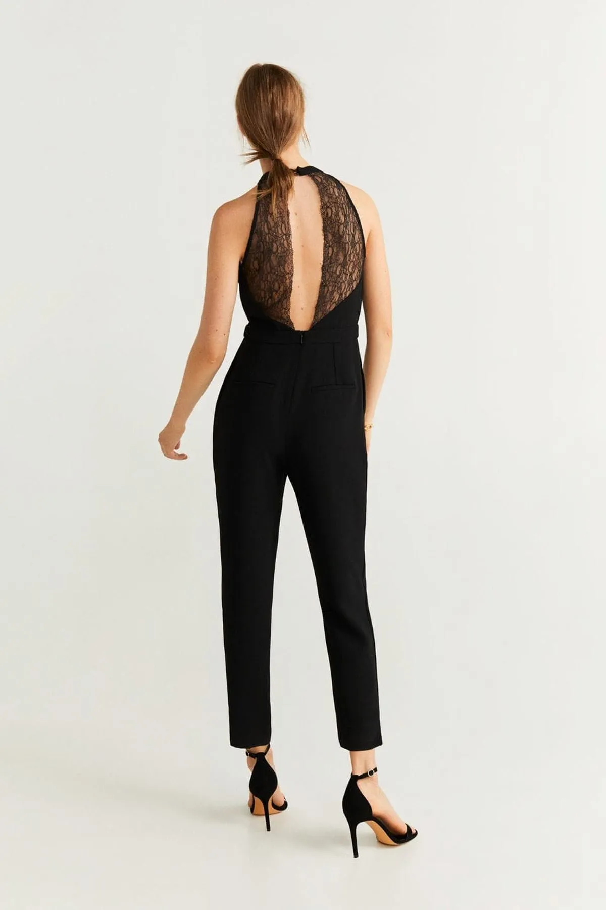 16100 Black Cutout Back Lace Jumpsuit