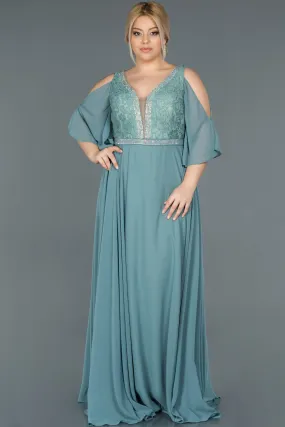 16614 Mint Green Cold Shoulder Chiffon Dress