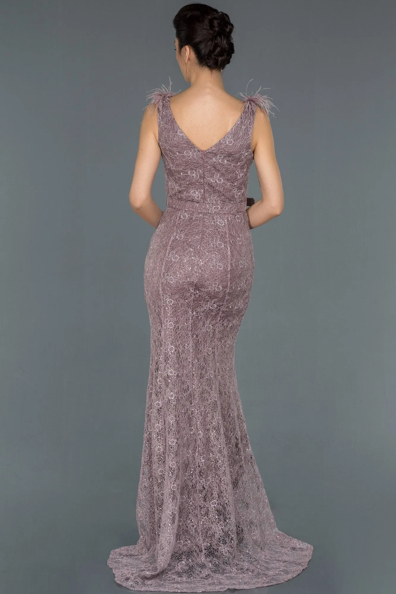 16794 Lavender Rose Sequined Lace Slit Dress