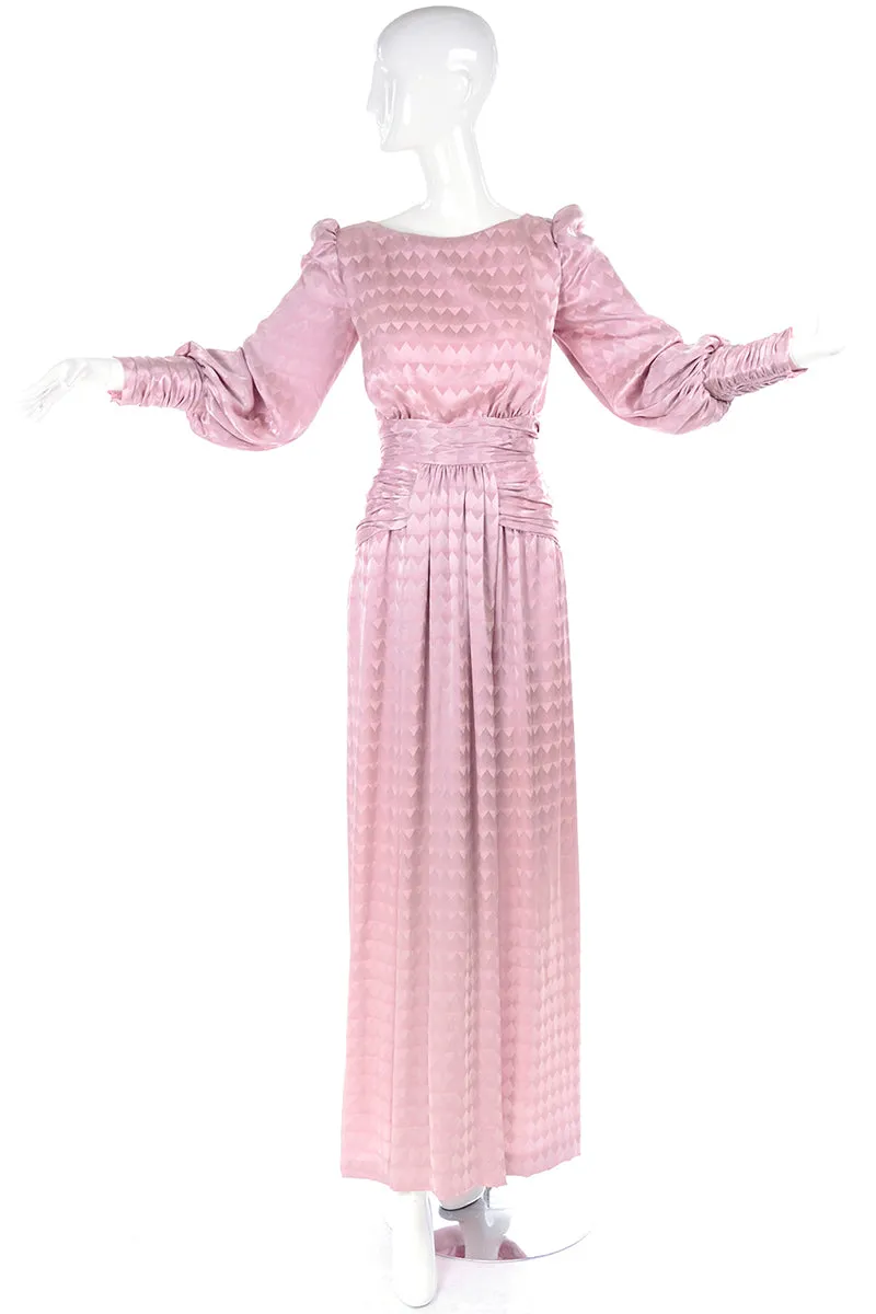 1970s Vintage Estevez Evening Dress in Pink Diamond Print w/ Ruching 8