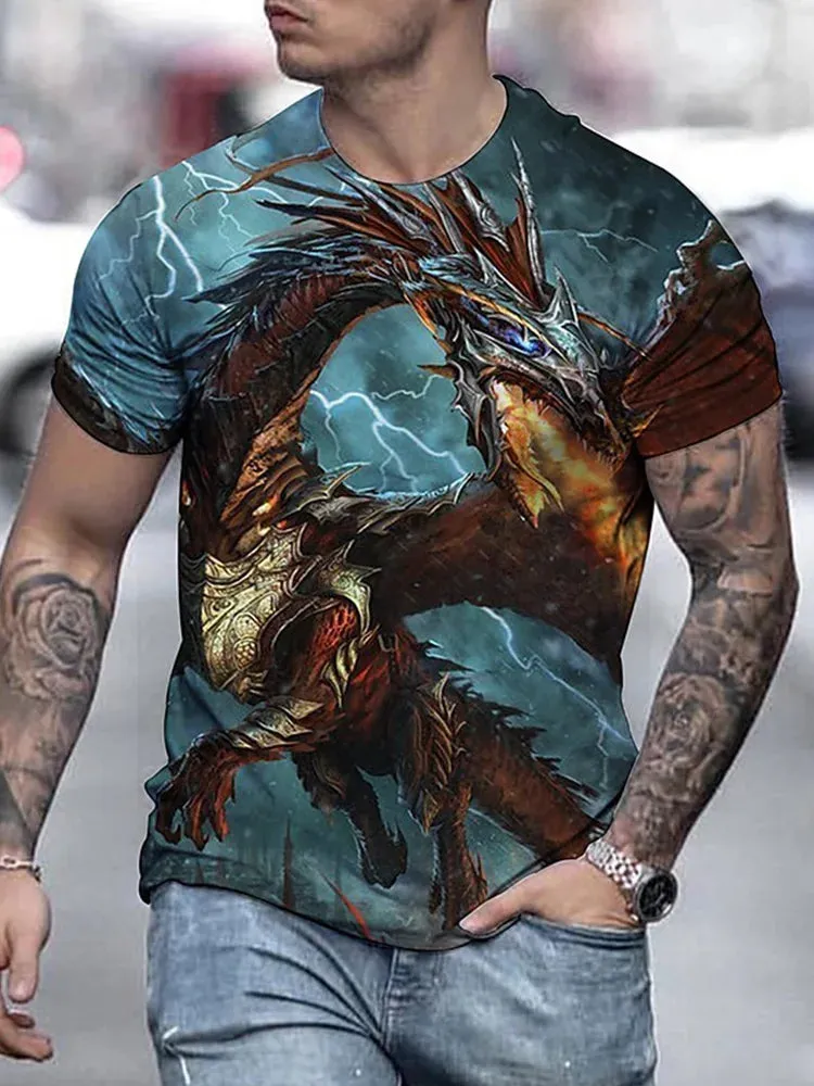 3D Printed Wolf Pattern Summer Outdoor Casual Men's T-Shirt Loose Comfortable Sports Short Sleeves Street Fashion Crewneck Tops