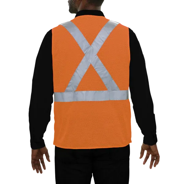 502SXOR Safety Vest: Hi-Vis Vest: X-Back Orange: 5pt Breakaway Mesh: ANSI 2