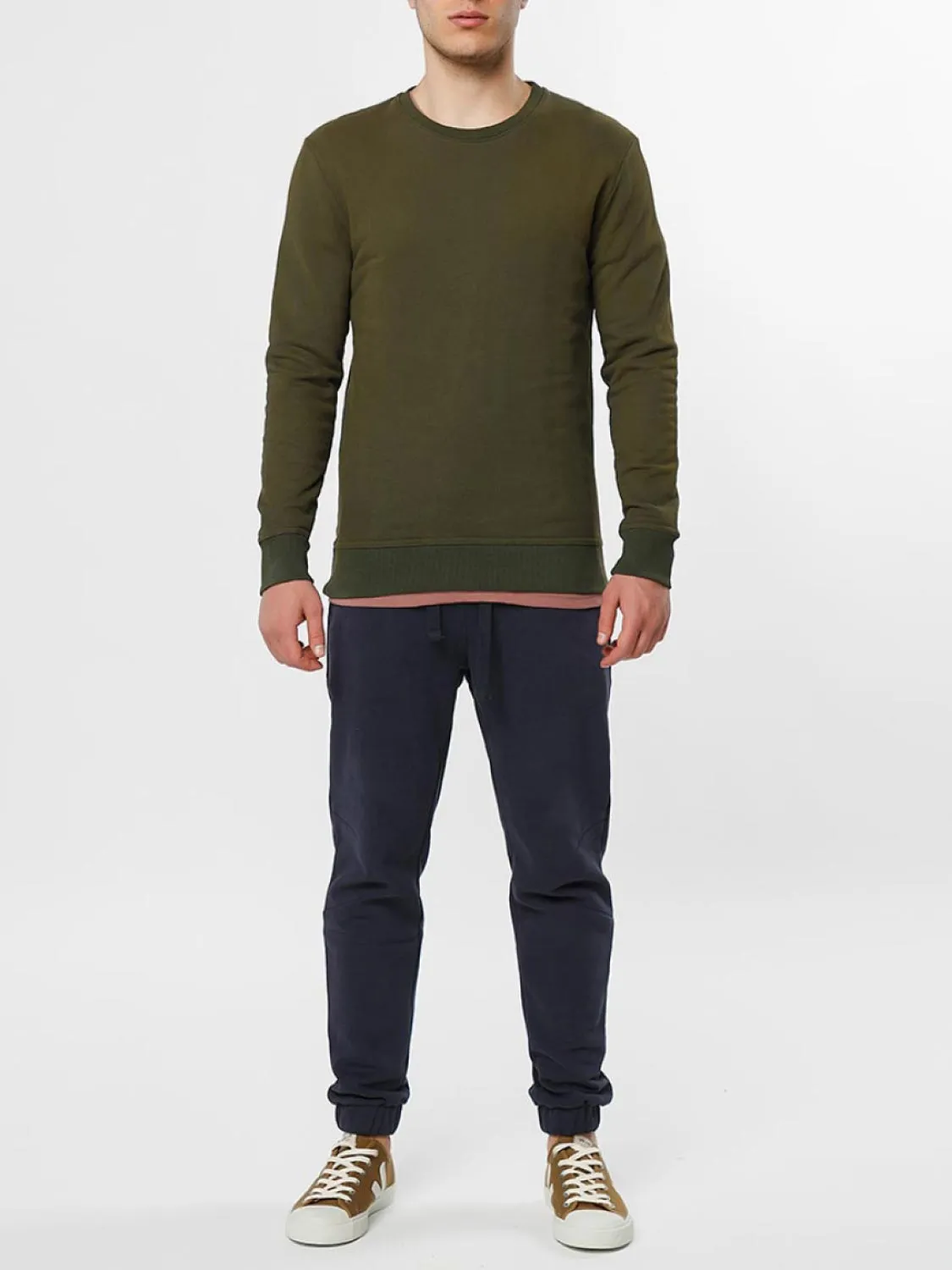 Acid Dye Organic Cotton Crew Neck Sweatshirt Khaki