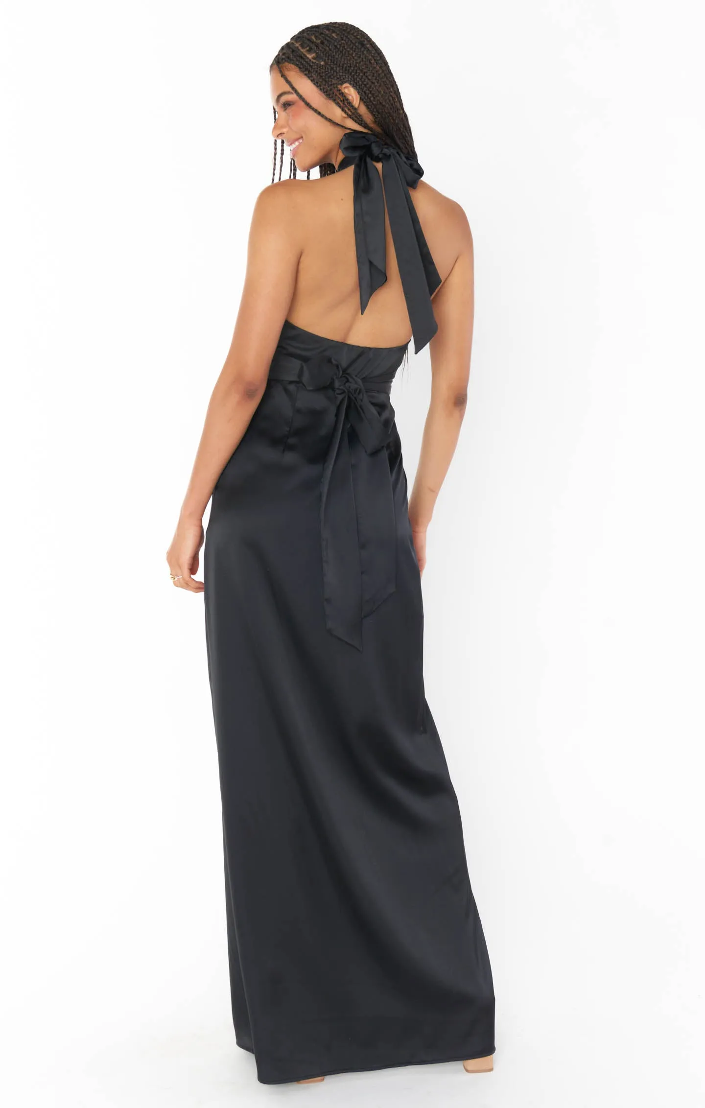 Adele Halter Maxi Dress ~ Black Luxe Satin