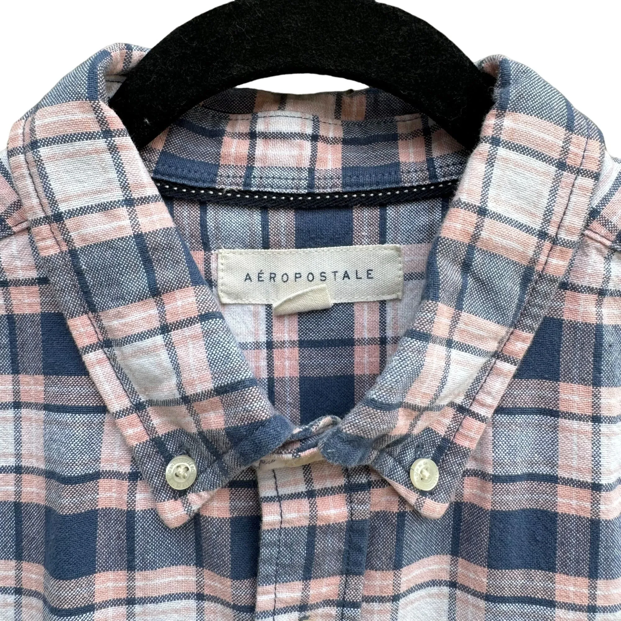 Aeropostale Mens Blue Pink Plaid Flannel Button-Down Outdoor Long Sleeve Shirt M