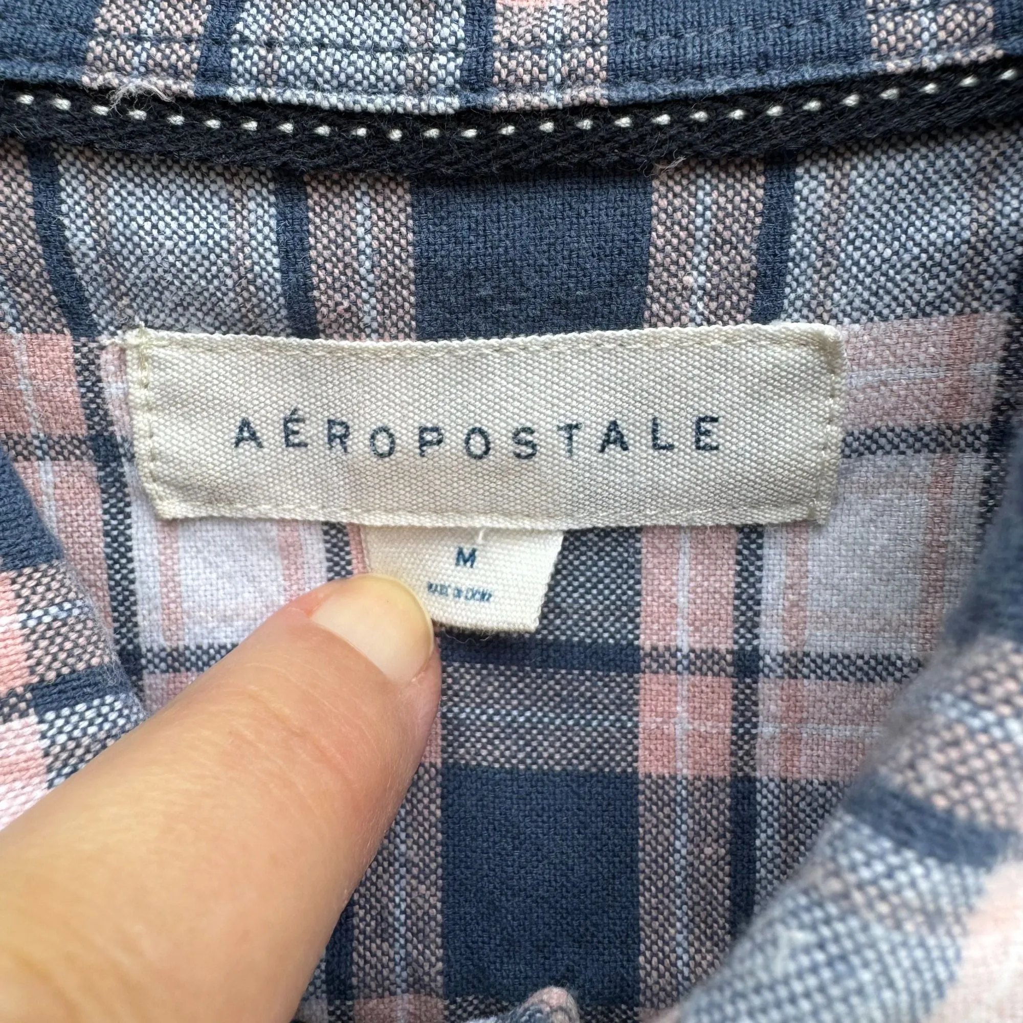 Aeropostale Mens Blue Pink Plaid Flannel Button-Down Outdoor Long Sleeve Shirt M