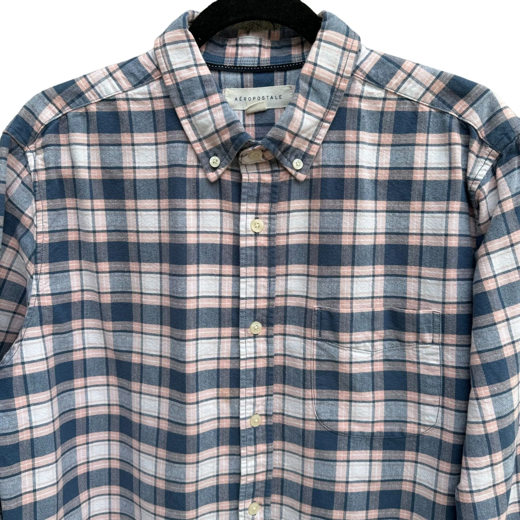 Aeropostale Mens Blue Pink Plaid Flannel Button-Down Outdoor Long Sleeve Shirt M