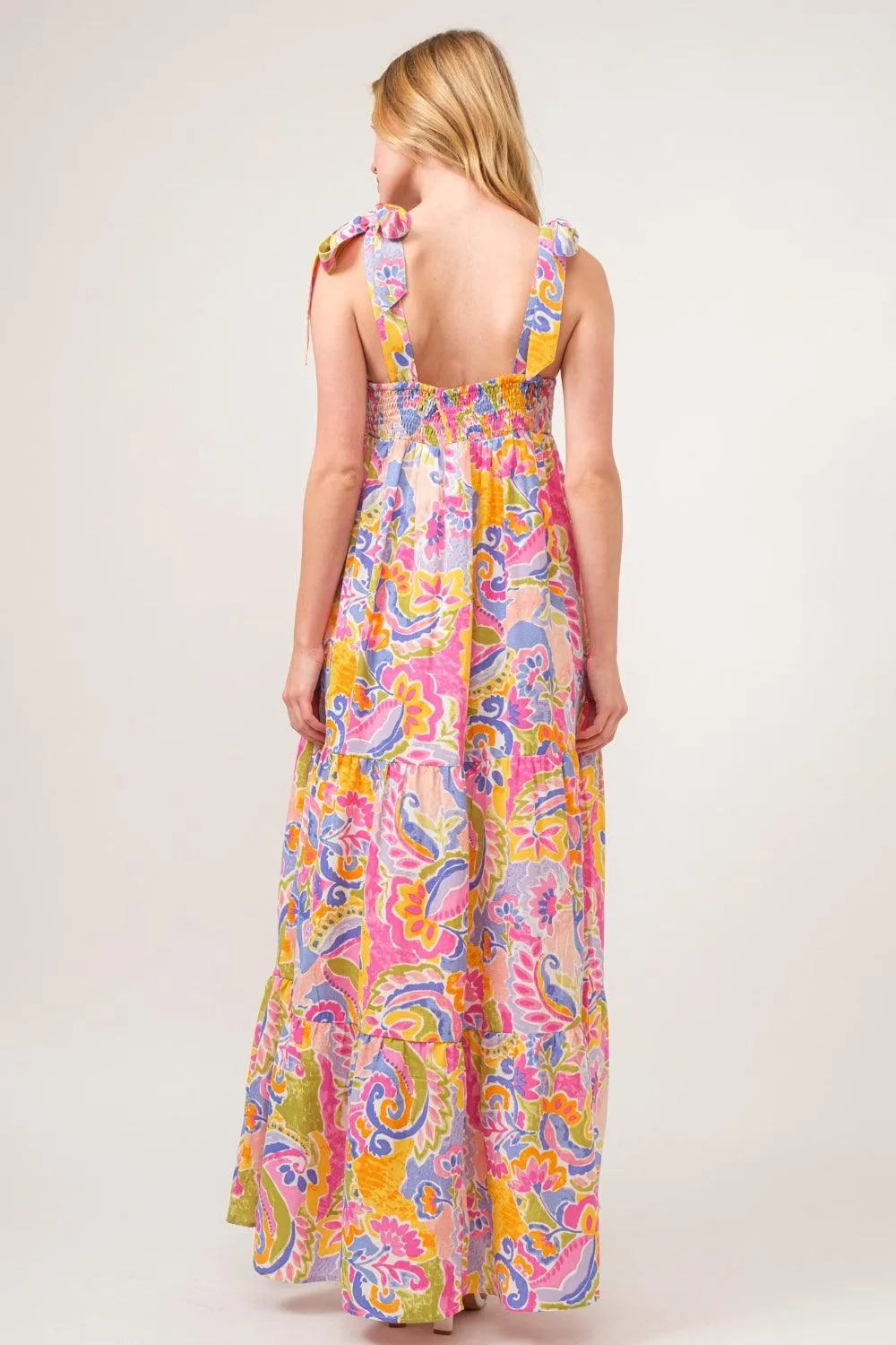 And The Why Full Size Printed Tie Shoulder Tiered Maxi