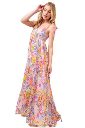 And The Why Full Size Printed Tie Shoulder Tiered Maxi