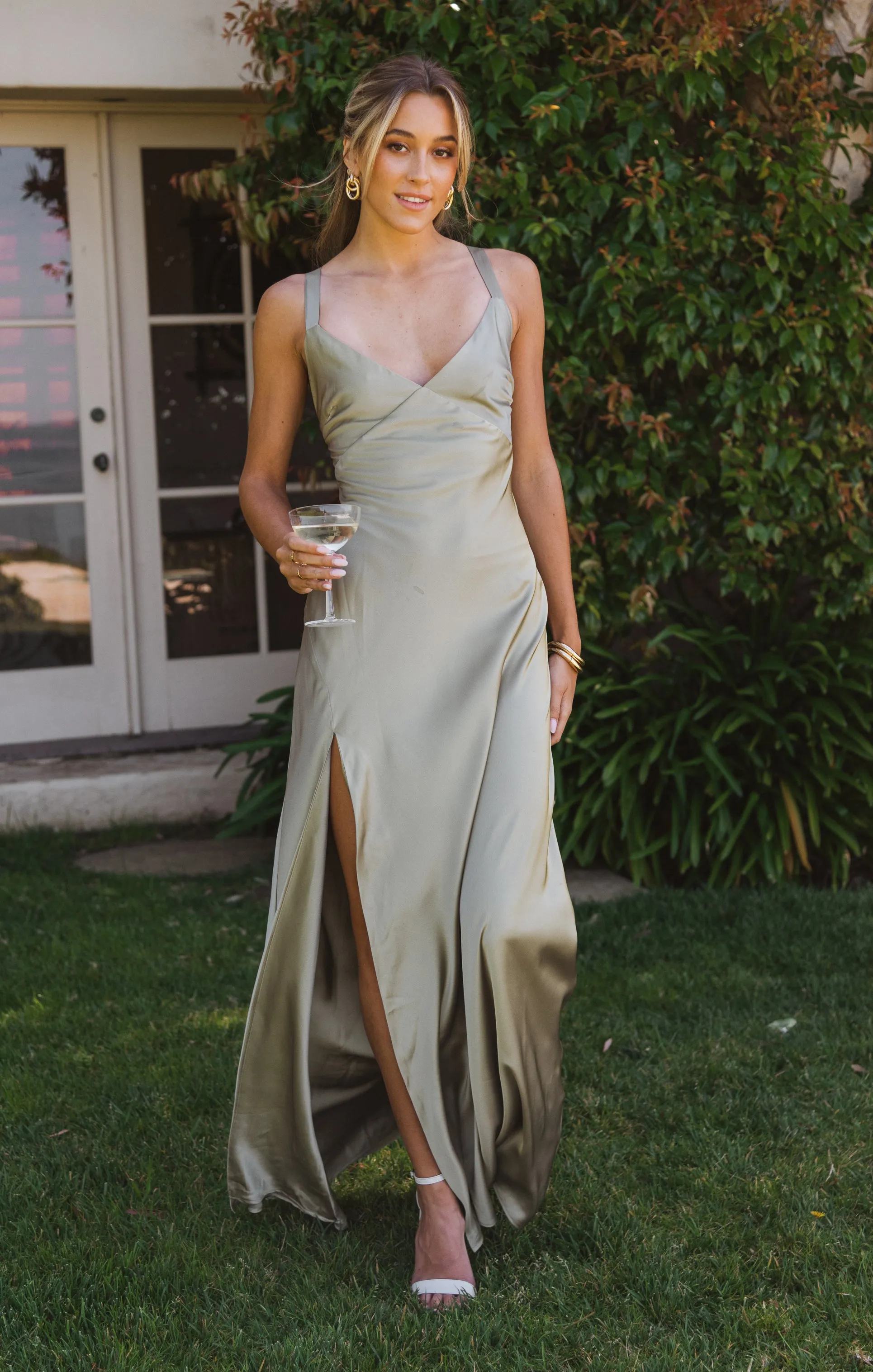 Anderson Maxi Dress ~ Moss Green Luxe Satin