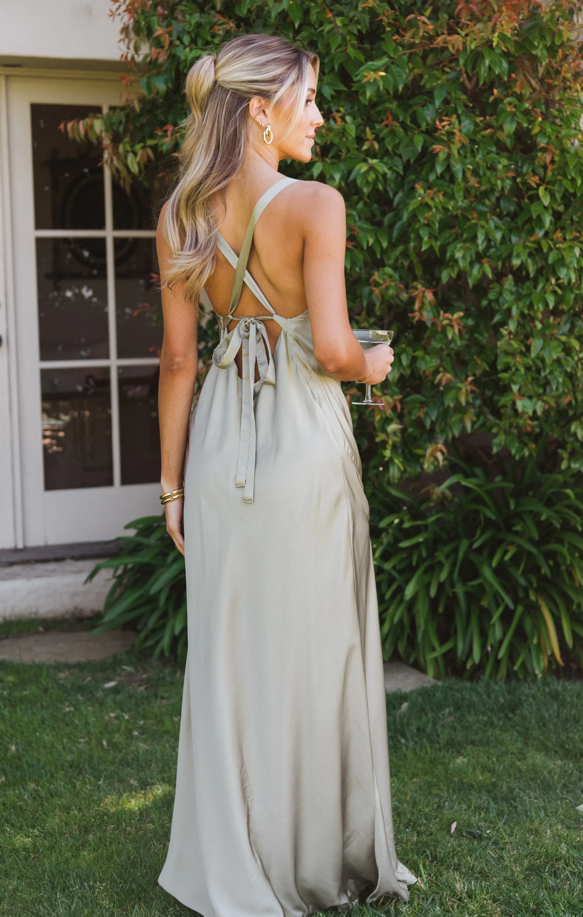 Anderson Maxi Dress ~ Moss Green Luxe Satin