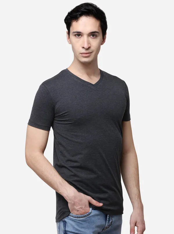 Anthra Melange Slim Fit Solid T-Shirt | JadeBlue