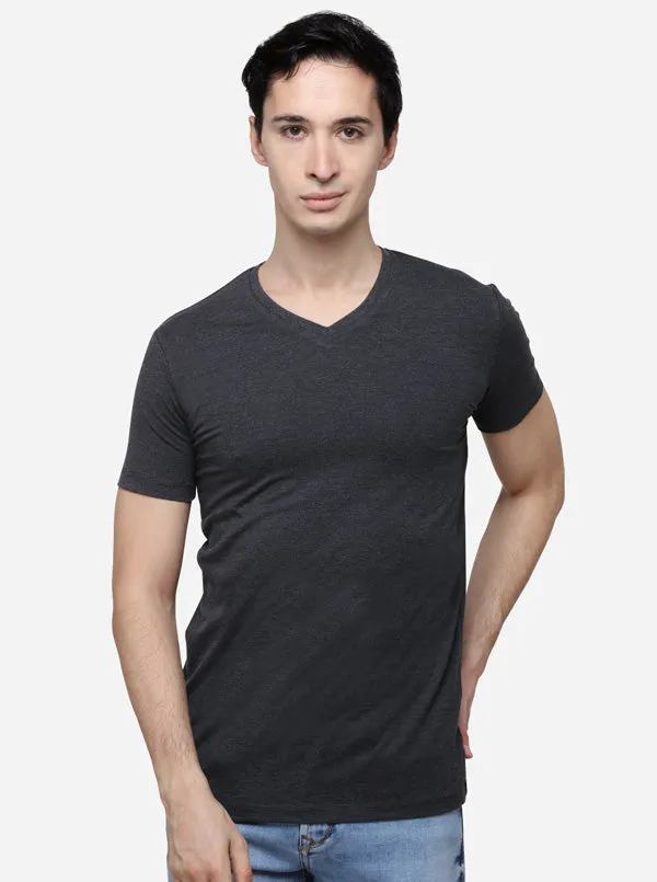 Anthra Melange Slim Fit Solid T-Shirt | JadeBlue