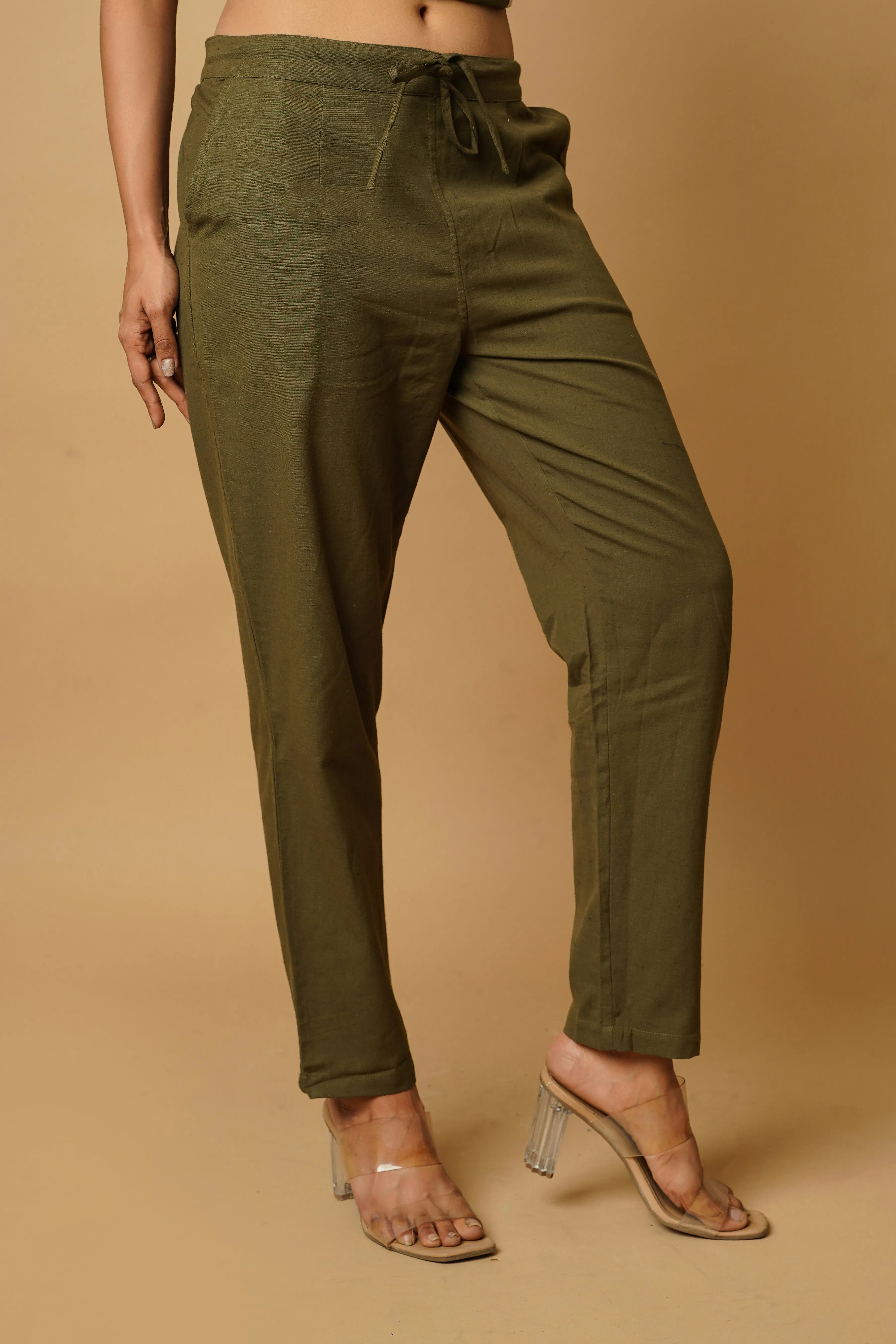 Army Green Cotton Women's Trousers