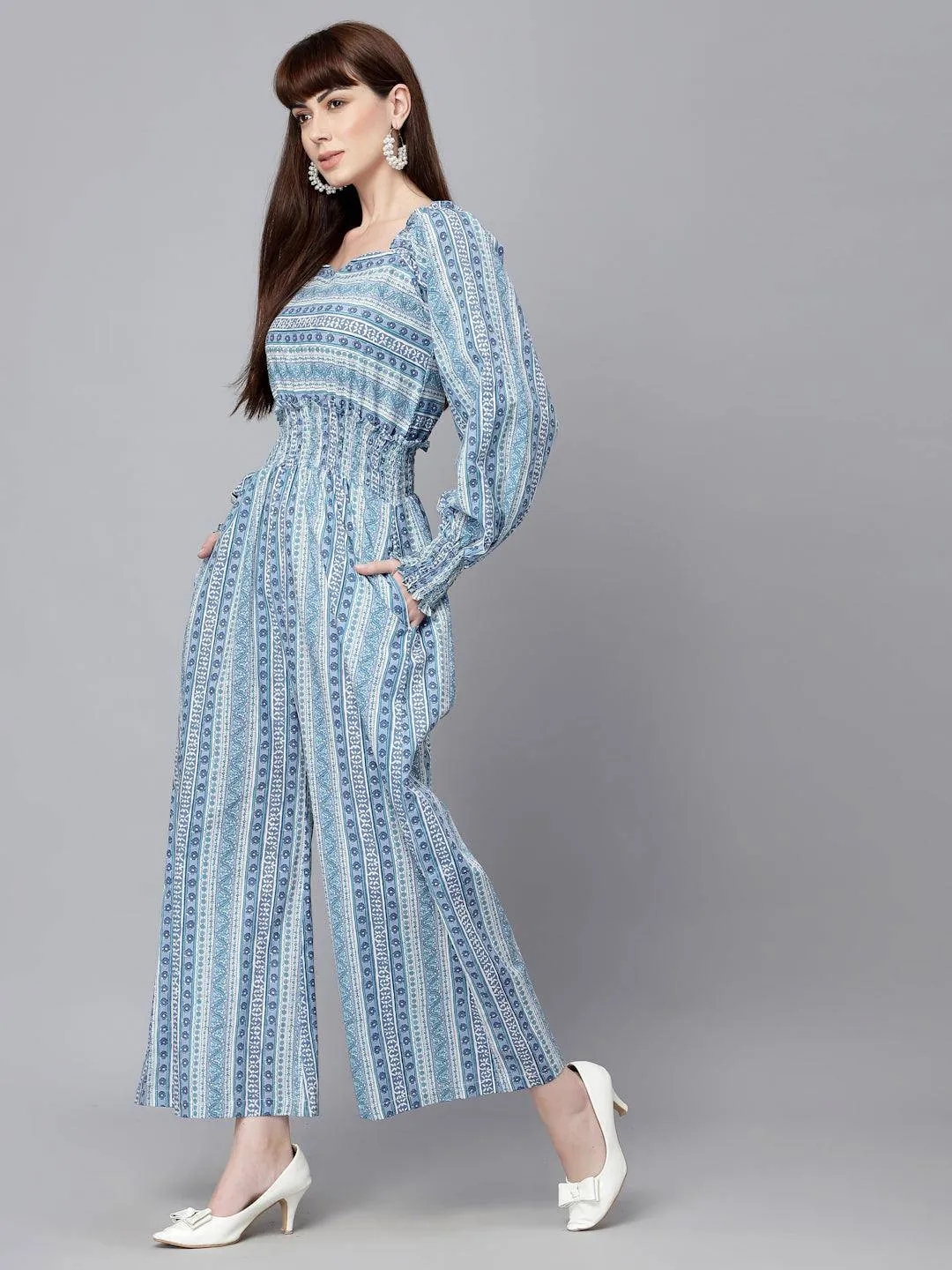 Arya Blue Printed Jumpsuit By RAGAVI