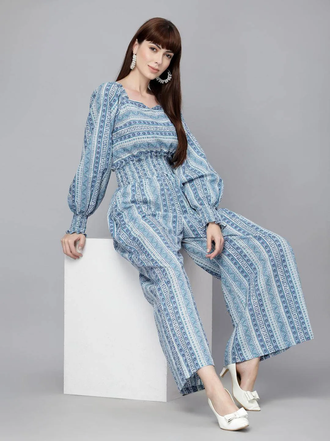 Arya Blue Printed Jumpsuit By RAGAVI