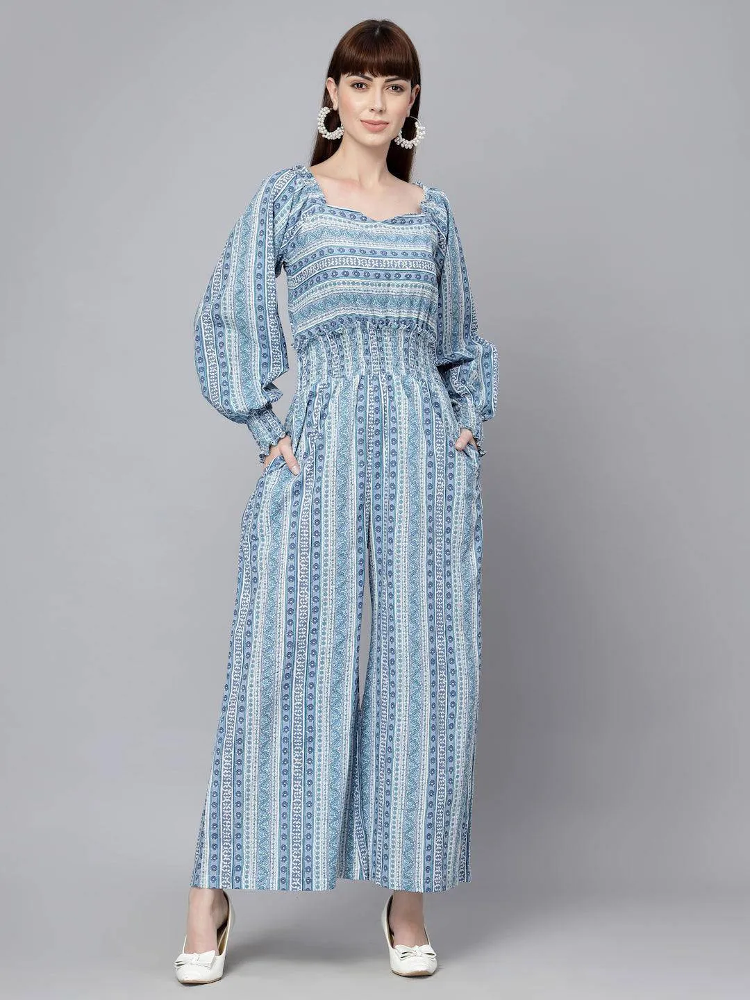 Arya Blue Printed Jumpsuit By RAGAVI