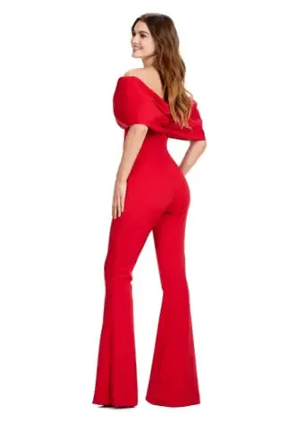 Ashley Lauren 11414 Off Shoulder Scuba Jumpsuit with Oversized Bow Formal Prom