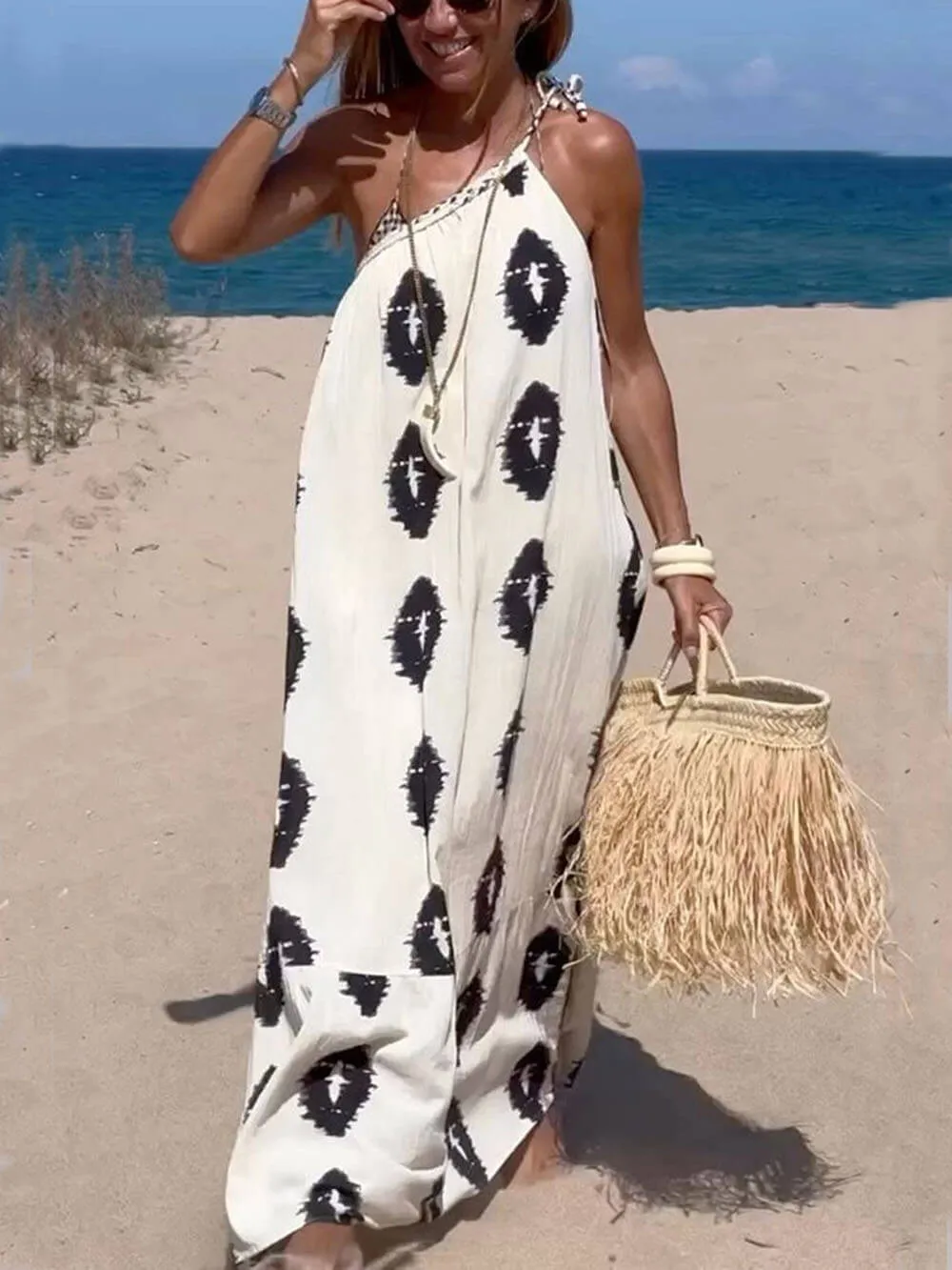 Aztec-Whispers One-Shoulder Maxi Dress