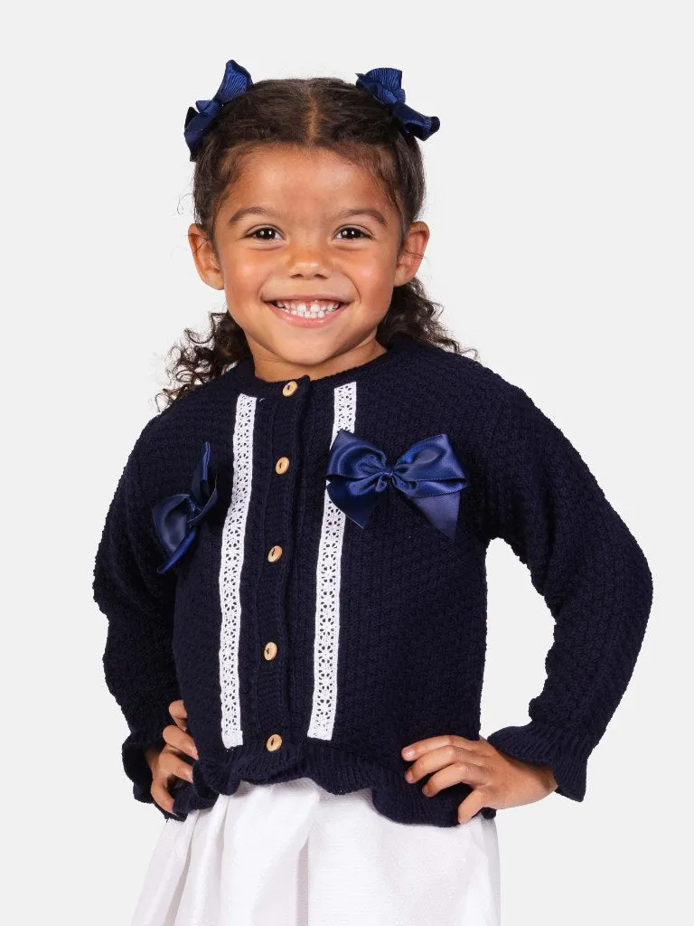 Baby Girl Cardigan & Bonnet Set - Navy Blue