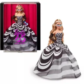 Barbie Signature 65th Blue Sapphire Anniversary Fashion Doll with Blonde Hair, Black and White Gown