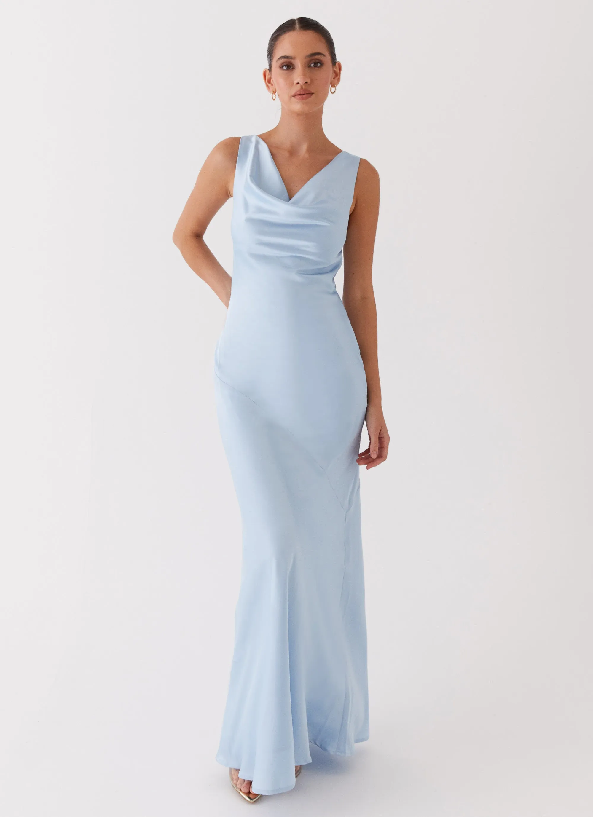 Be Mine Satin Maxi Dress - Blue