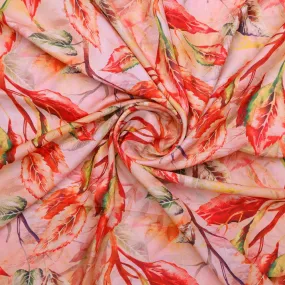 Beautiful Watercolour Gradient Autumnal Leaves Digital Printed Fabric - Poly Muslin