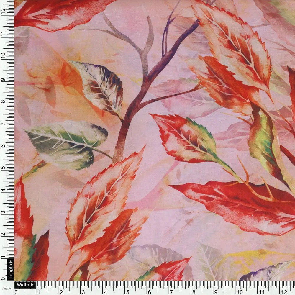 Beautiful Watercolour Gradient Autumnal Leaves Digital Printed Fabric - Poly Muslin