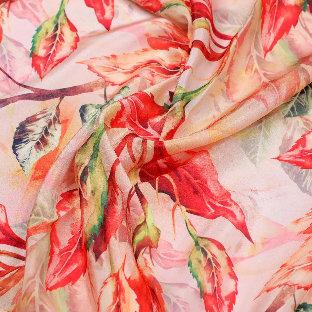 Beautiful Watercolour Gradient Autumnal Leaves Digital Printed Fabric - Silk Crepe