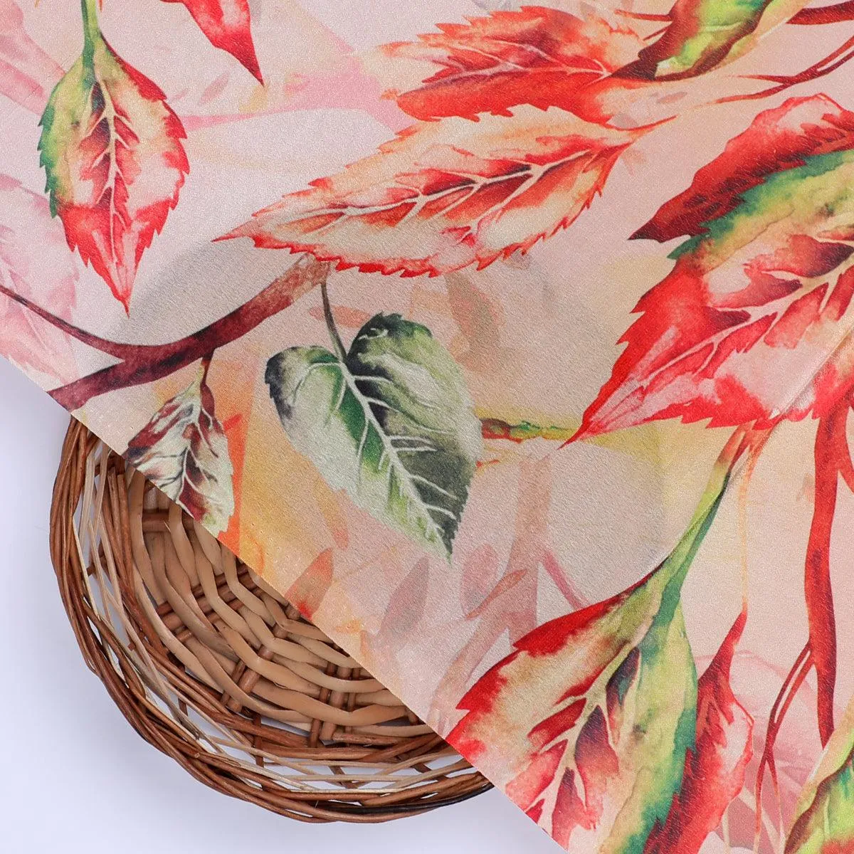 Beautiful Watercolour Gradient Autumnal Leaves Digital Printed Fabric - Silk Crepe