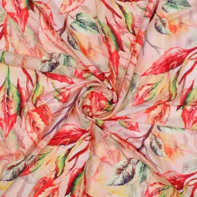 Beautiful Watercolour Gradient Autumnal Leaves Digital Printed Fabric - Silk Crepe