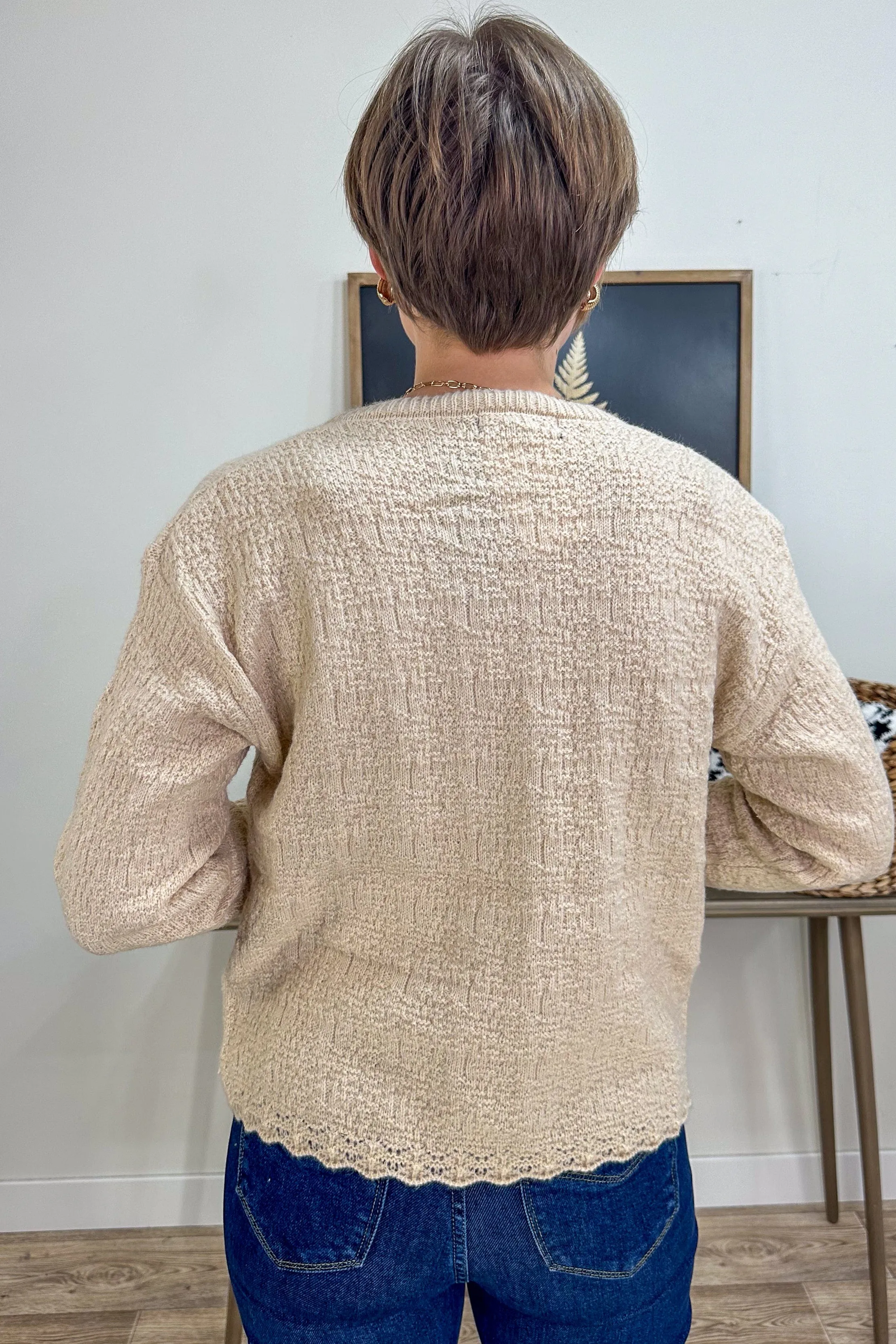 Beige Floral & Lace Button Down Cardigan