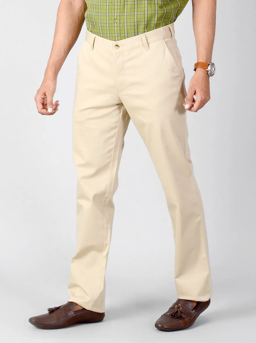 Beige Solid Slim Fit Casual Trouser | Greenfibre