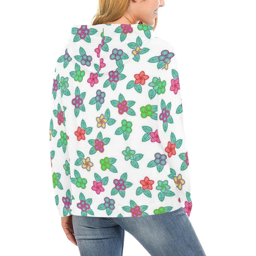 Berry Flowers White Hoodie for Women (USA Size)