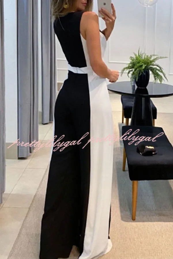 Black and White Classic Colorblock Wide Leg Jumpsuit