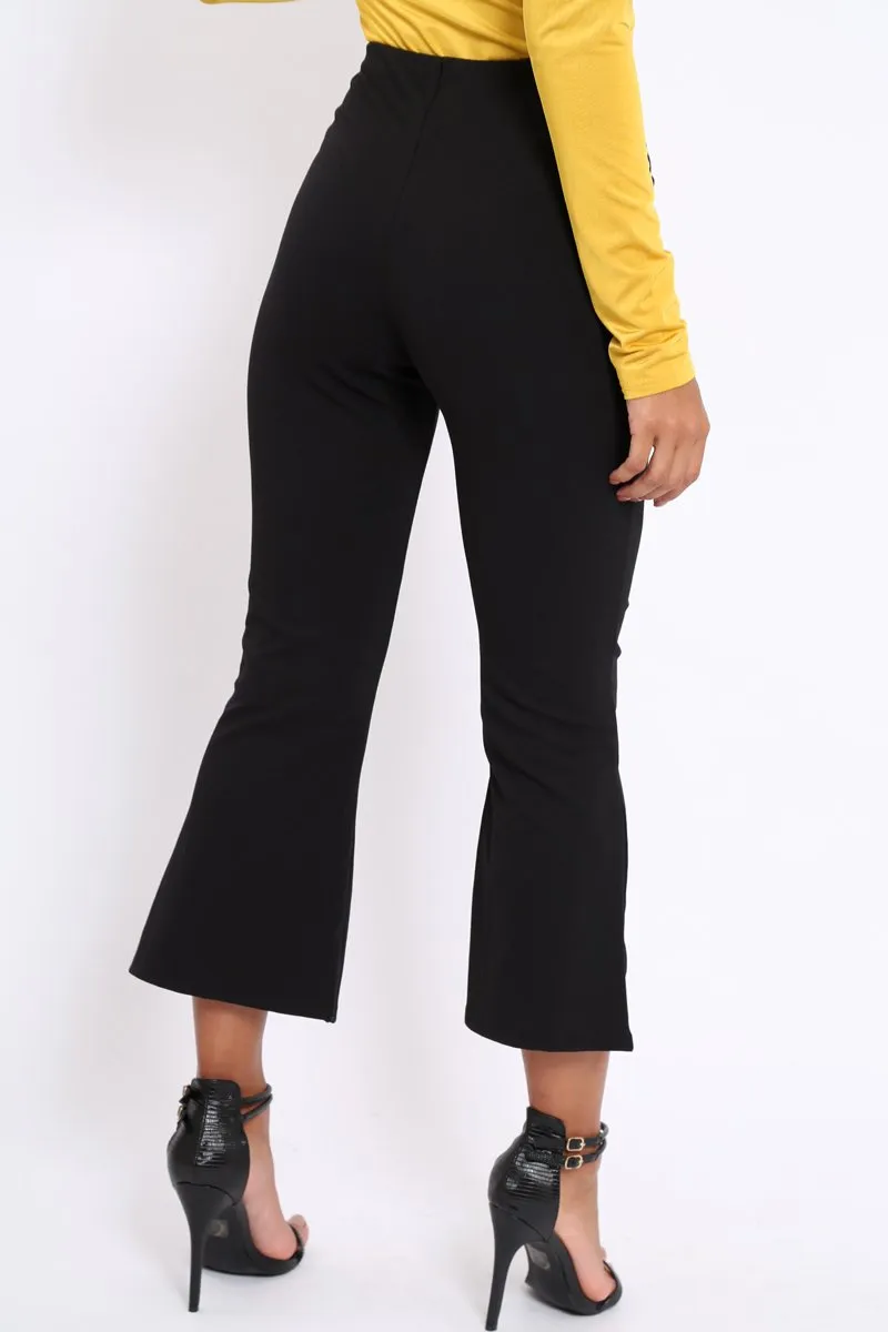 Black Cropped Bell Button Bottom Trousers - Daisie