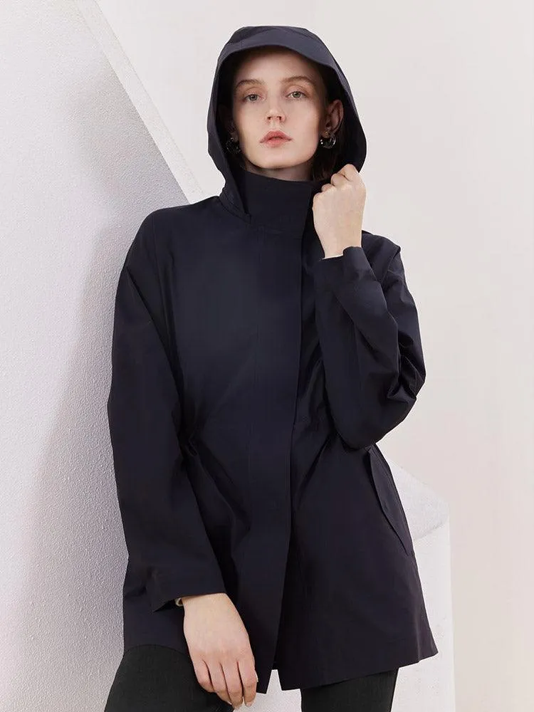 Black Gathered Waist Parka Jacket