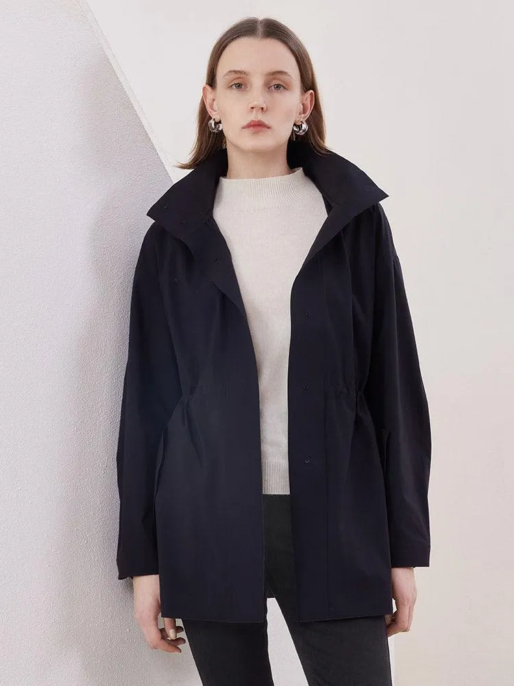 Black Gathered Waist Parka Jacket