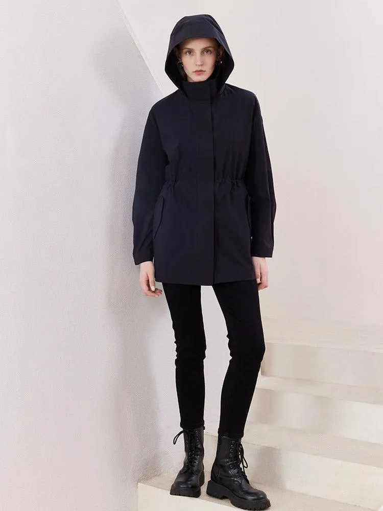 Black Gathered Waist Parka Jacket