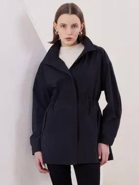 Black Gathered Waist Parka Jacket