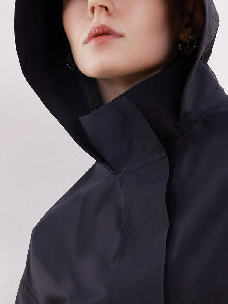 Black Gathered Waist Parka Jacket