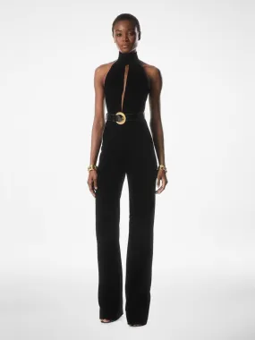 Black Stretch Velvet Jumpsuit