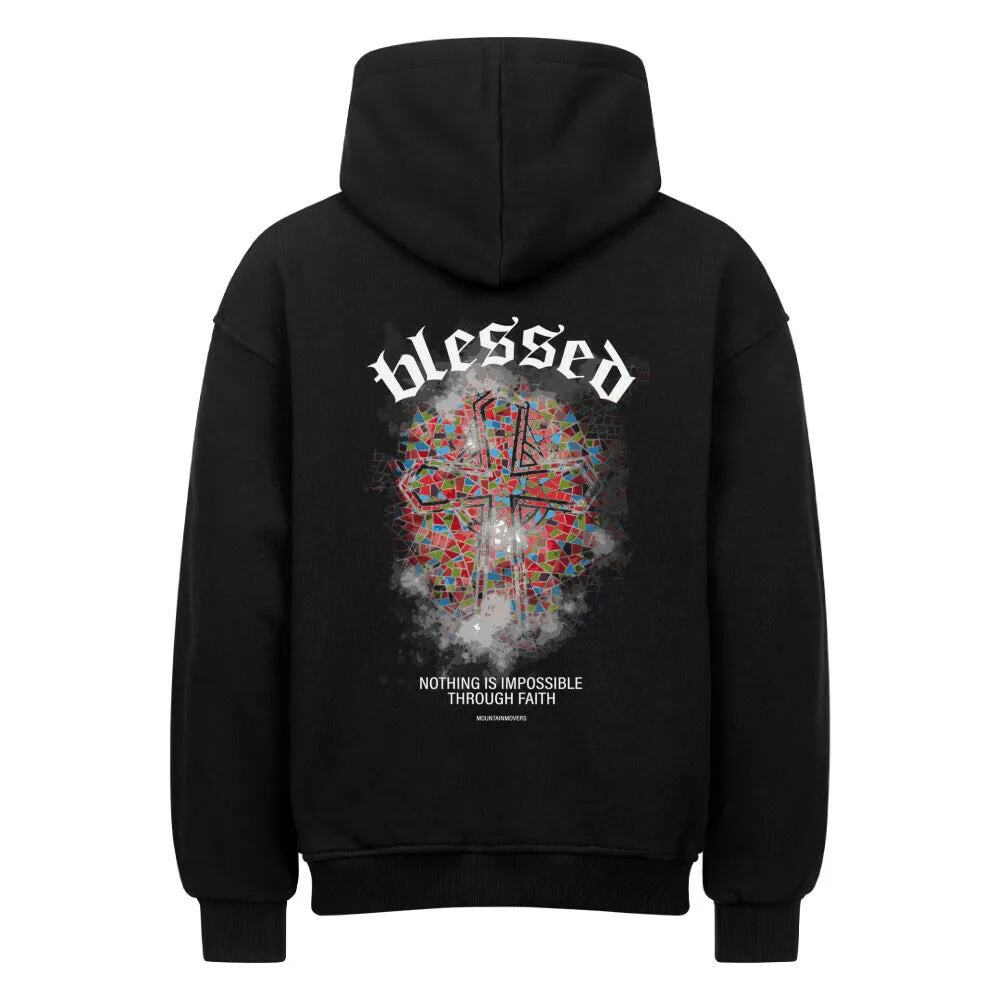 Blessed Cross Mosaic Oversized Hoodie BackPrint