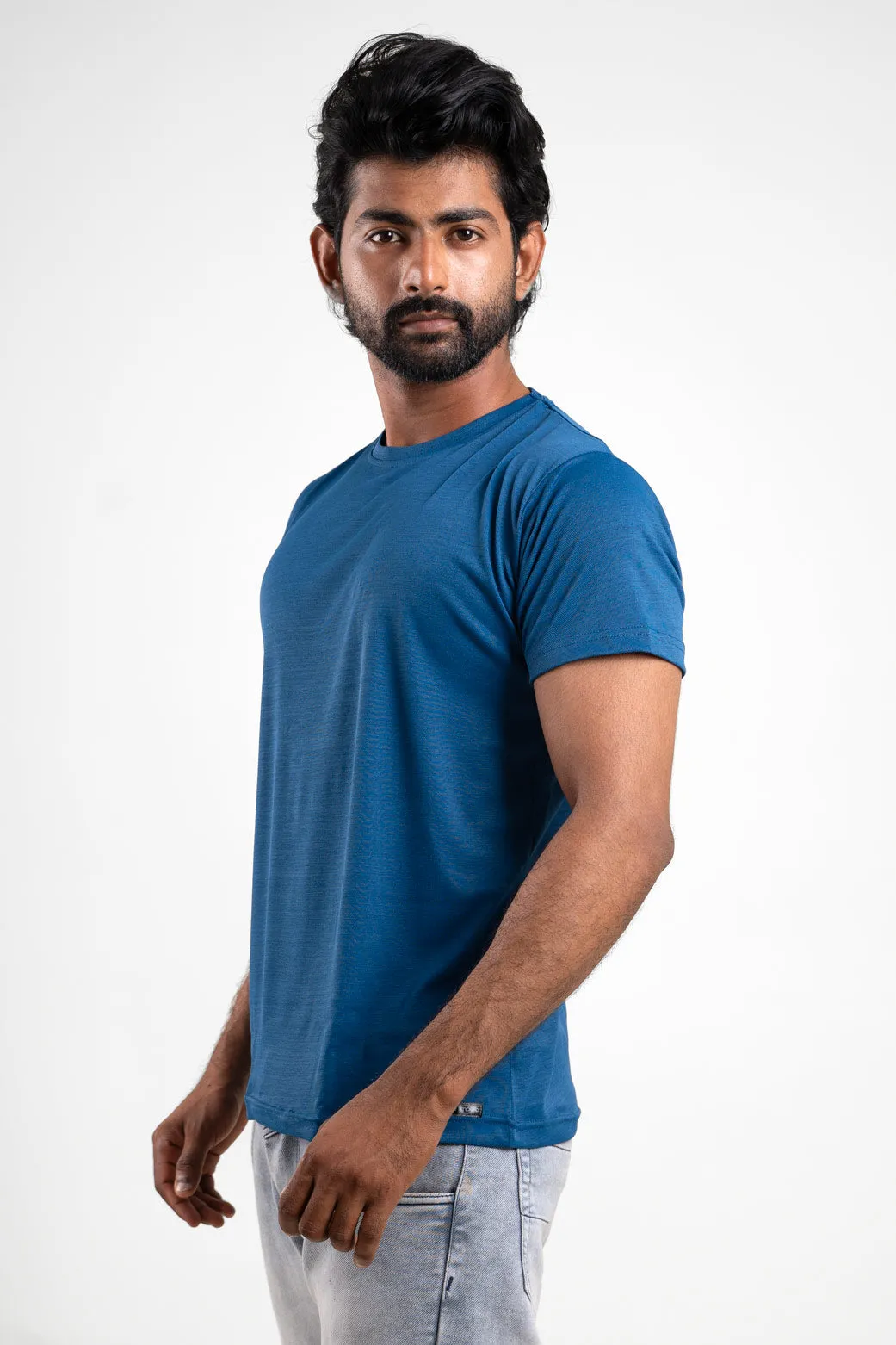 Blue Crew Neck Tshirt - ProStretch Classic Tee  For Men