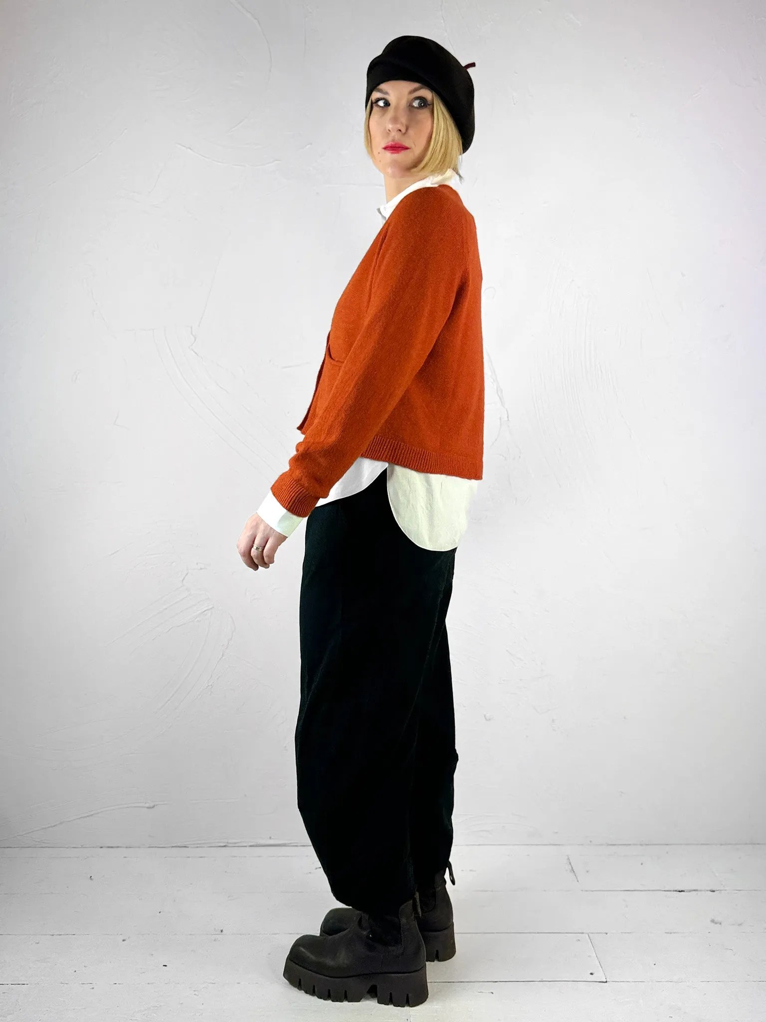 Blue Woman Burnt Orange Pookie Crop Cardigan