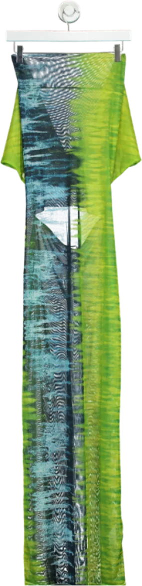 Boohoo Green Cowl Neck Tie Dye Mesh Maxi Dress UK 12