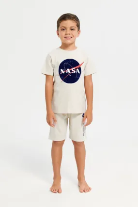 Boys Beige Nasa Pyjama Set (2 Piece)