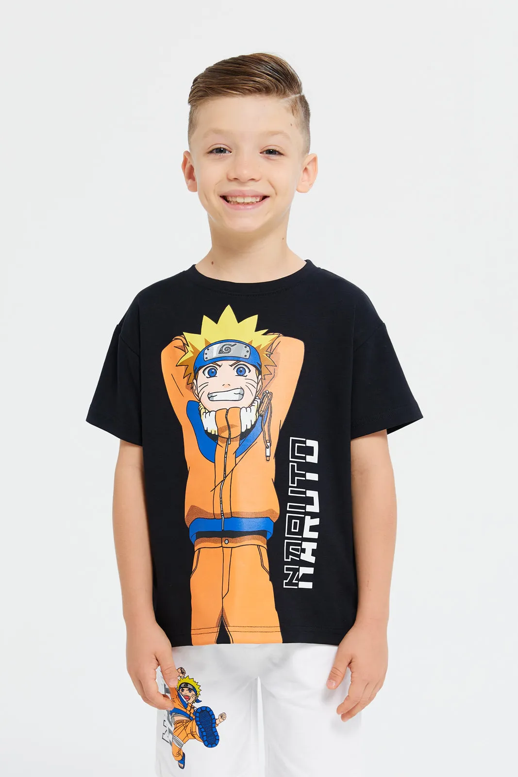 Boys Black And White Naruto Oversize Pyjama Set (2 Piece)